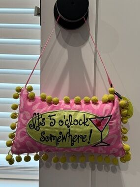 Cocktail Queen Pink Door Pillow - "It's 5 o'clock Somewhere!"